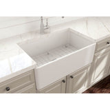 Classico Farmhouse Apron Front Fireclay 30 in. Single Bowl Kitchen Sink with Protective Bottom Grid and Strainer in White