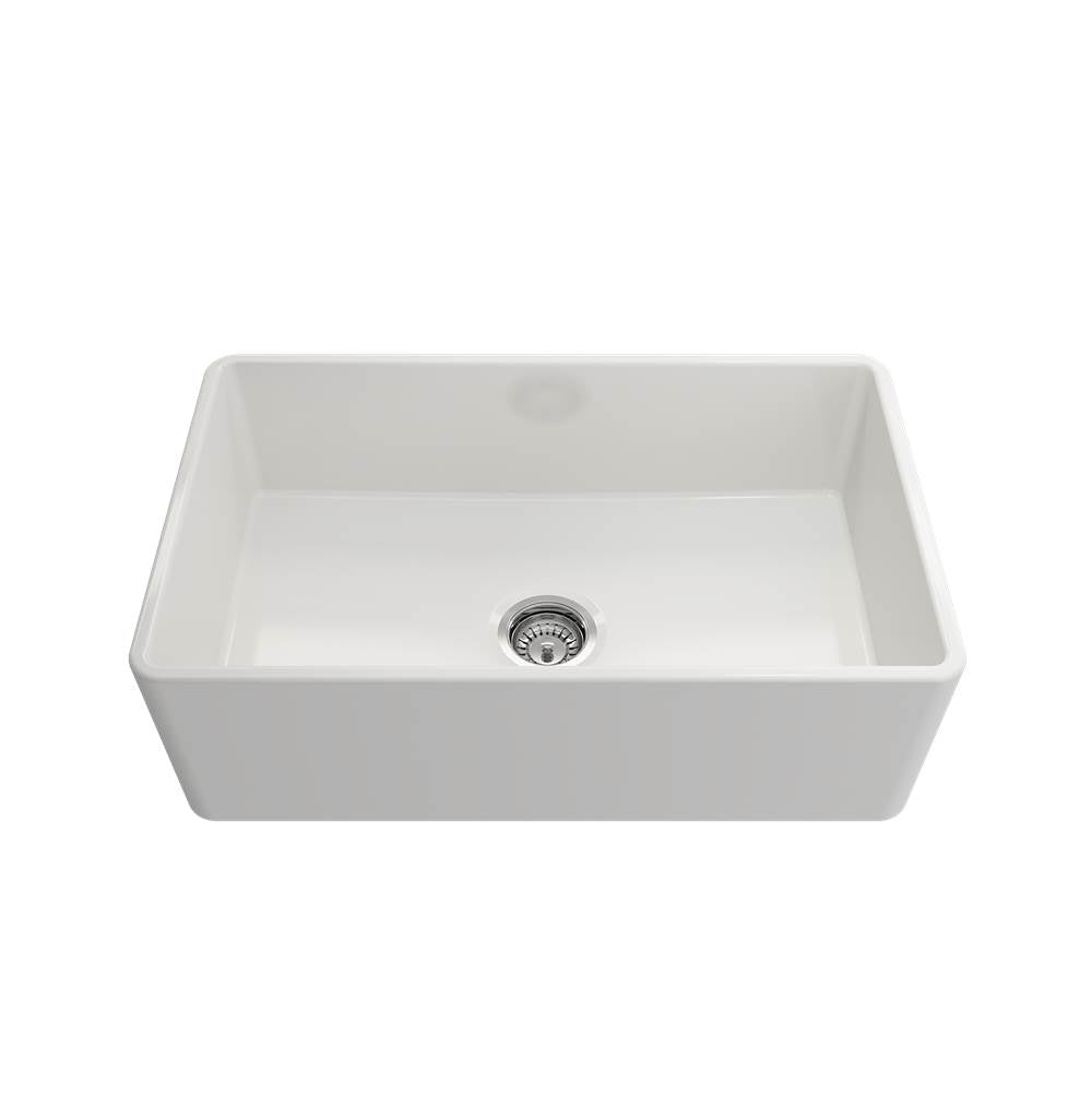 Classico Farmhouse Apron Front Fireclay 30 in. Single Bowl Kitchen Sink with Protective Bottom Grid and Strainer in White