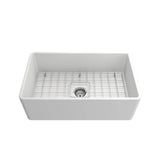 Classico Farmhouse Apron Front Fireclay 30 in. Single Bowl Kitchen Sink with Protective Bottom Grid and Strainer in White