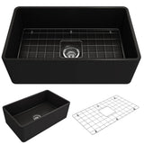 BOCCHI - Classico Farmhouse Apron Front Fireclay 30 in. Single Bowl Kitchen Sink with Protective Bottom Grid and Strainer in Matte Black - Matte Black