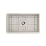 Classico Farmhouse Apron Front Fireclay 30 in. Single Bowl Kitchen Sink with Protective Bottom Grid and Strainer in White