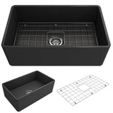 BOCCHI - Classico Farmhouse Apron Front Fireclay 30 in. Single Bowl Kitchen Sink with Protective Bottom Grid and Strainer in Matte Dark Gray - Matte Dark Gray