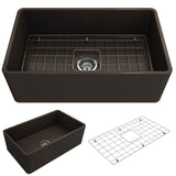 BOCCHI - Classico Farmhouse Apron Front Fireclay 30 in. Single Bowl Kitchen Sink with Protective Bottom Grid and Strainer in Matte Brown - Matte Brown