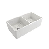 Classico Farmhouse Apron Front Fireclay 33 in. Double Bowl Kitchen Sink with Protective Bottom Grids and Strainers in White