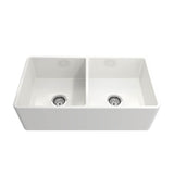 Classico Farmhouse Apron Front Fireclay 33 in. Double Bowl Kitchen Sink with Protective Bottom Grids and Strainers in White