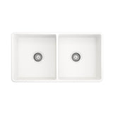 Classico Farmhouse Apron Front Fireclay 33 in. Double Bowl Kitchen Sink with Protective Bottom Grids and Strainers in White