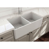 Classico Farmhouse Apron Front Fireclay 33 in. Double Bowl Kitchen Sink with Protective Bottom Grids and Strainers in White