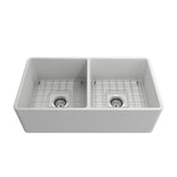 Classico Farmhouse Apron Front Fireclay 33 in. Double Bowl Kitchen Sink with Protective Bottom Grids and Strainers in White