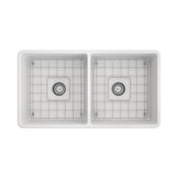 Classico Farmhouse Apron Front Fireclay 33 in. Double Bowl Kitchen Sink with Protective Bottom Grids and Strainers in White