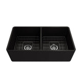 Classico Farmhouse Apron Front Fireclay 33 in. Double Bowl Kitchen Sink with Protective Bottom Grids and Strainers in White