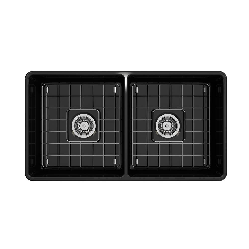Classico Farmhouse Apron Front Fireclay 33 in. Double Bowl Kitchen Sink with Protective Bottom Grids and Strainers in White