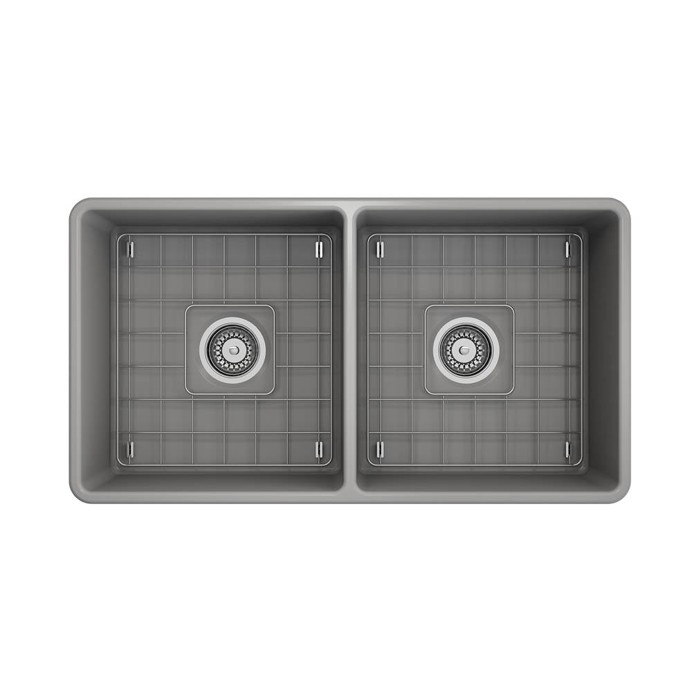 Classico Farmhouse Apron Front Fireclay 33 in. Double Bowl Kitchen Sink with Protective Bottom Grids and Strainers in White