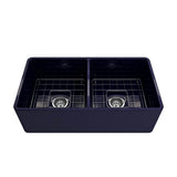 Classico Farmhouse Apron Front Fireclay 33 in. Double Bowl Kitchen Sink with Protective Bottom Grids and Strainers in White