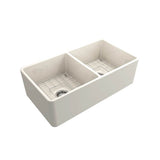 Classico Farmhouse Apron Front Fireclay 33 in. Double Bowl Kitchen Sink with Protective Bottom Grids and Strainers in White