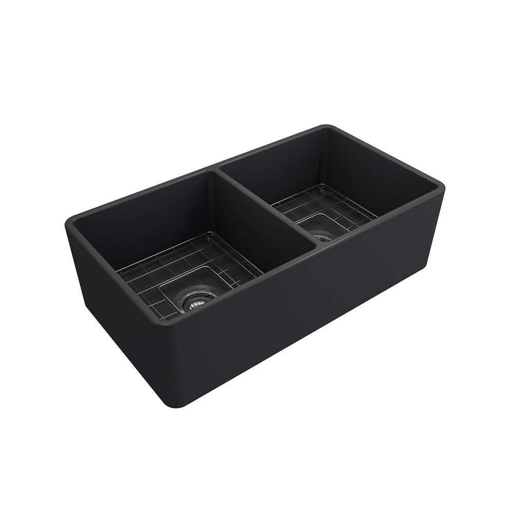Classico Farmhouse Apron Front Fireclay 33 in. Double Bowl Kitchen Sink with Protective Bottom Grids and Strainers in White