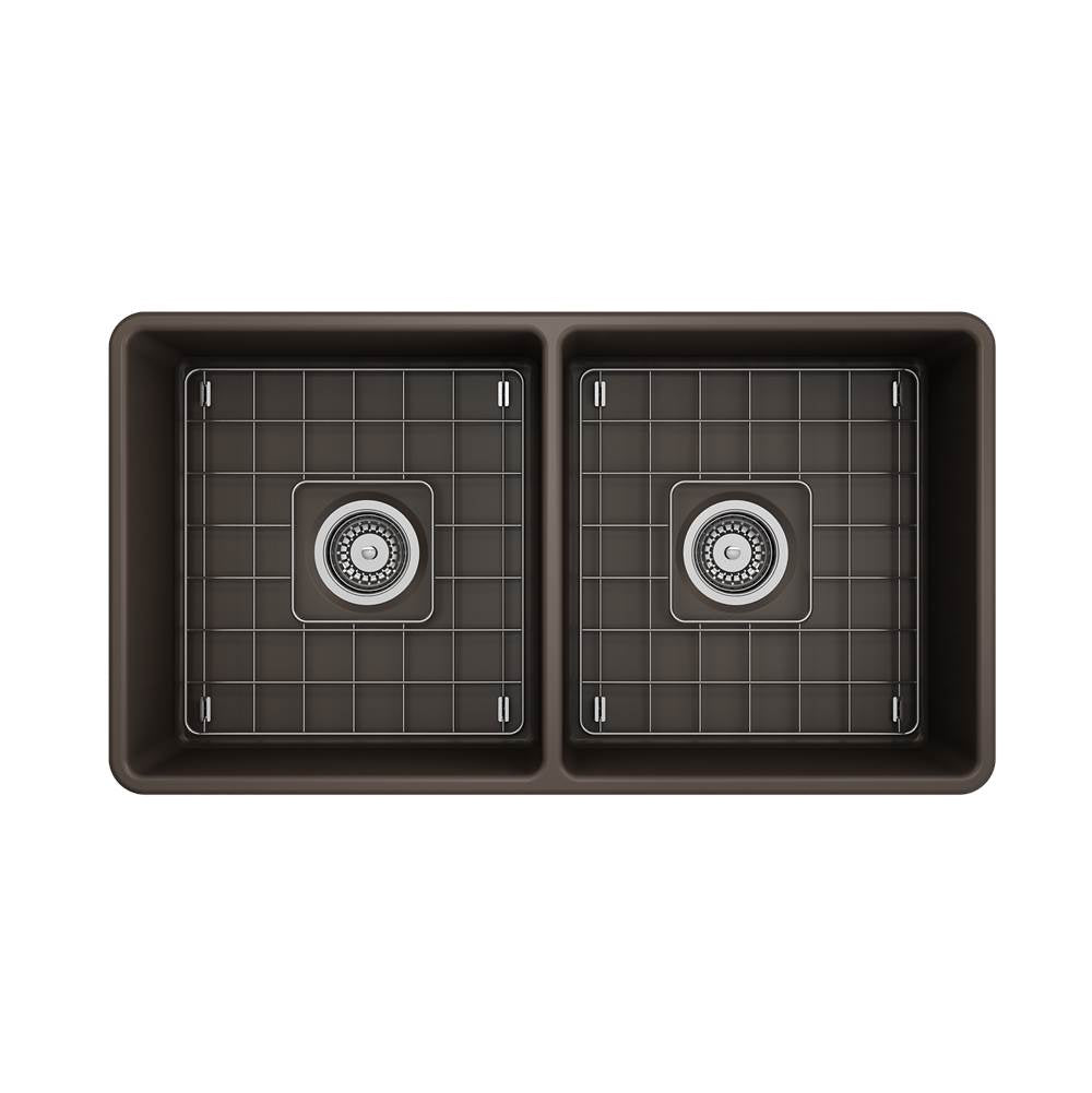 Classico Farmhouse Apron Front Fireclay 33 in. Double Bowl Kitchen Sink with Protective Bottom Grids and Strainers in White