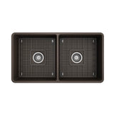Classico Farmhouse Apron Front Fireclay 33 in. Double Bowl Kitchen Sink with Protective Bottom Grids and Strainers in White