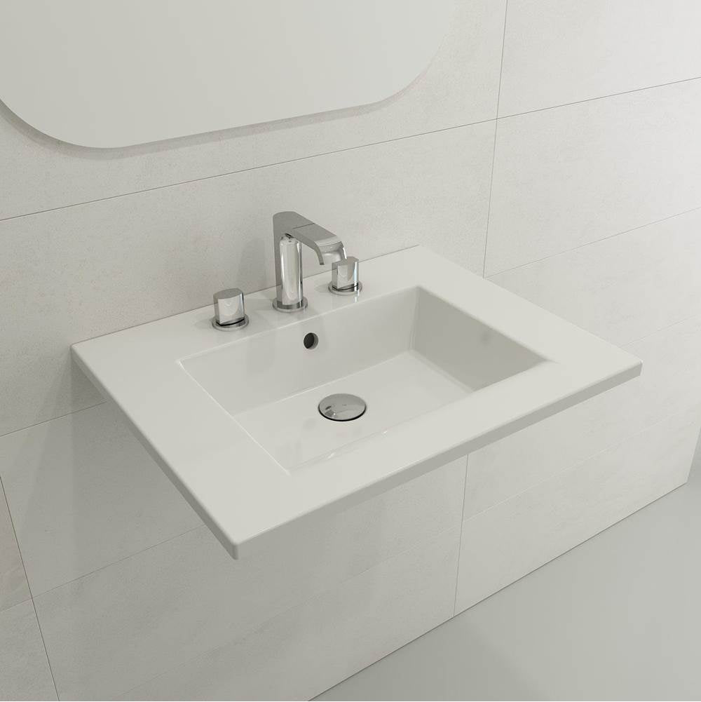 BOCCHI - Ravenna Wall-Mounted Sink Fireclay 24.5 in. 3-Hole with Overflow in White - White