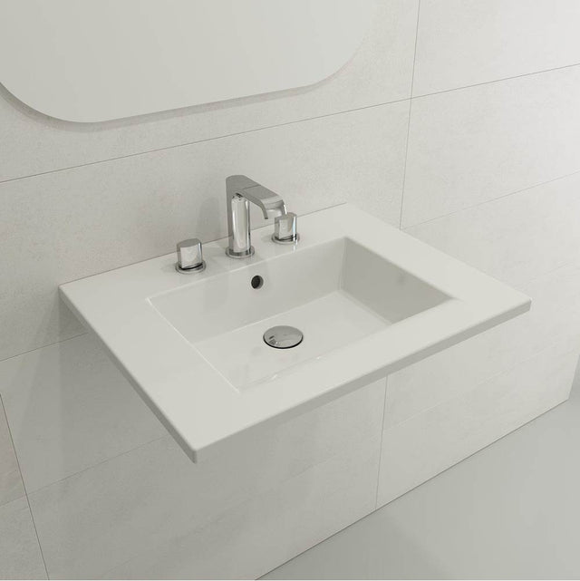 BOCCHI - Ravenna Wall-Mounted Sink Fireclay 24.5 in. 3-Hole with Overflow in White - White