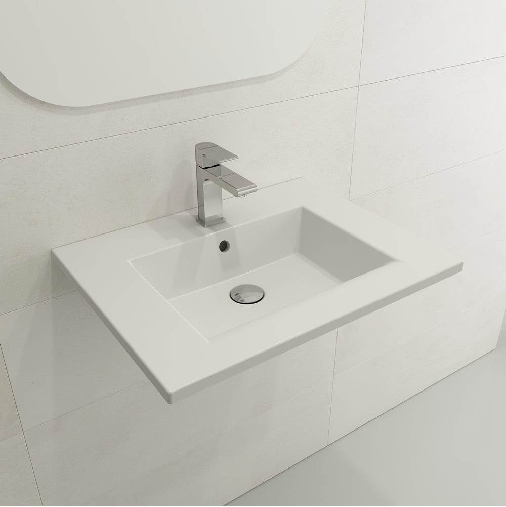 BOCCHI - Ravenna Wall-Mounted Sink Fireclay 24.5 in. 1-Hole with Overflow in Matte White - Matte White