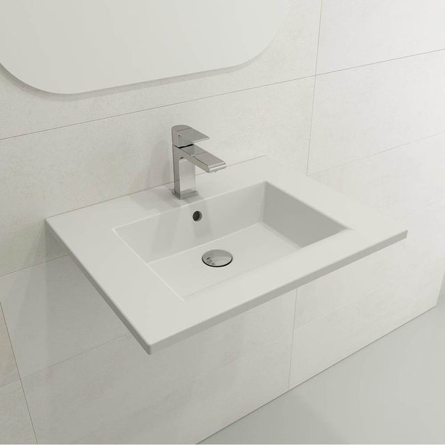 BOCCHI - Ravenna Wall-Mounted Sink Fireclay 24.5 in. 1-Hole with Overflow in Matte White - Matte White