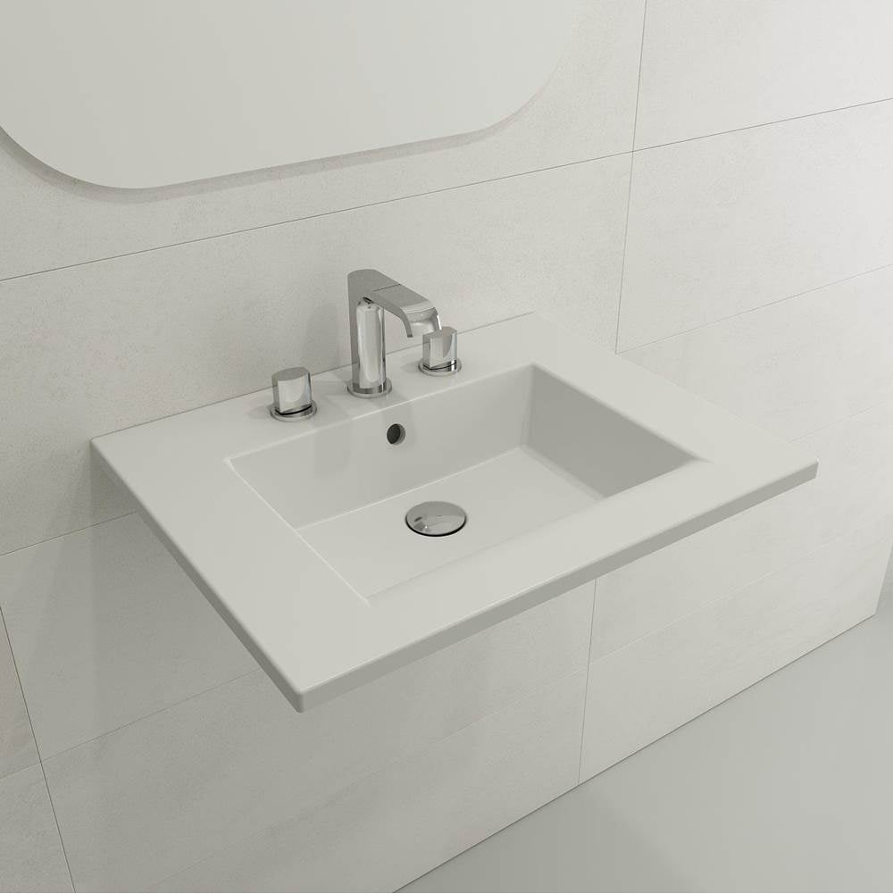 BOCCHI - Ravenna Wall-Mounted Sink Fireclay 24.5 in. 3-Hole with Overflow in Matte White - Matte White