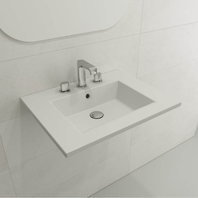 BOCCHI - Ravenna Wall-Mounted Sink Fireclay 24.5 in. 3-Hole with Overflow in Matte White - Matte White