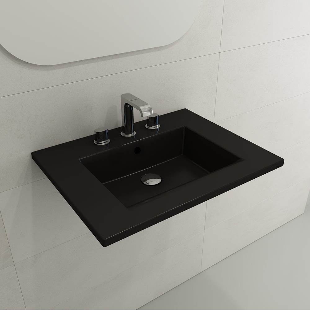 BOCCHI - Ravenna Wall-Mounted Sink Fireclay 24.5 in. 3-Hole with Overflow in Matte Black - Matte Black