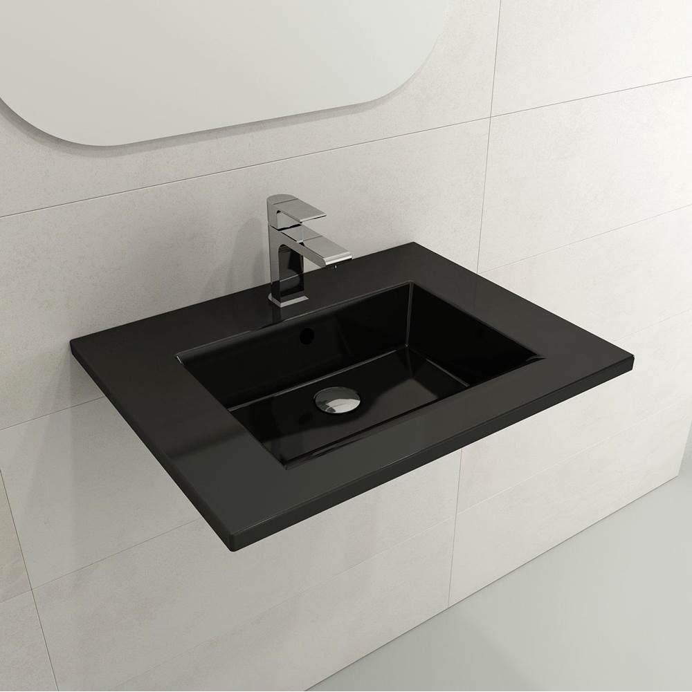 BOCCHI - Ravenna Wall-Mounted Sink Fireclay 24.5 in. 1-Hole with Overflow in Black - Black