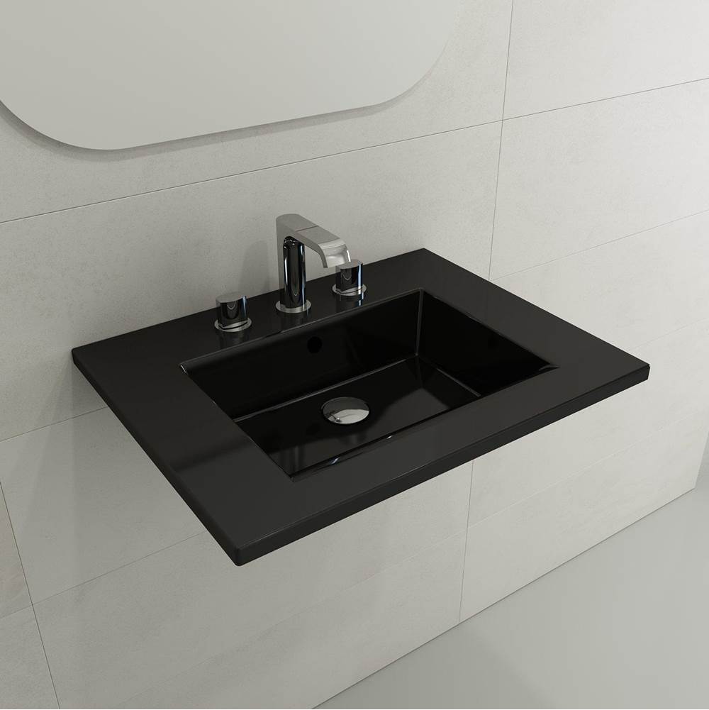 BOCCHI - Ravenna Wall-Mounted Sink Fireclay 24.5 in. 3-Hole with Overflow in Black - Black