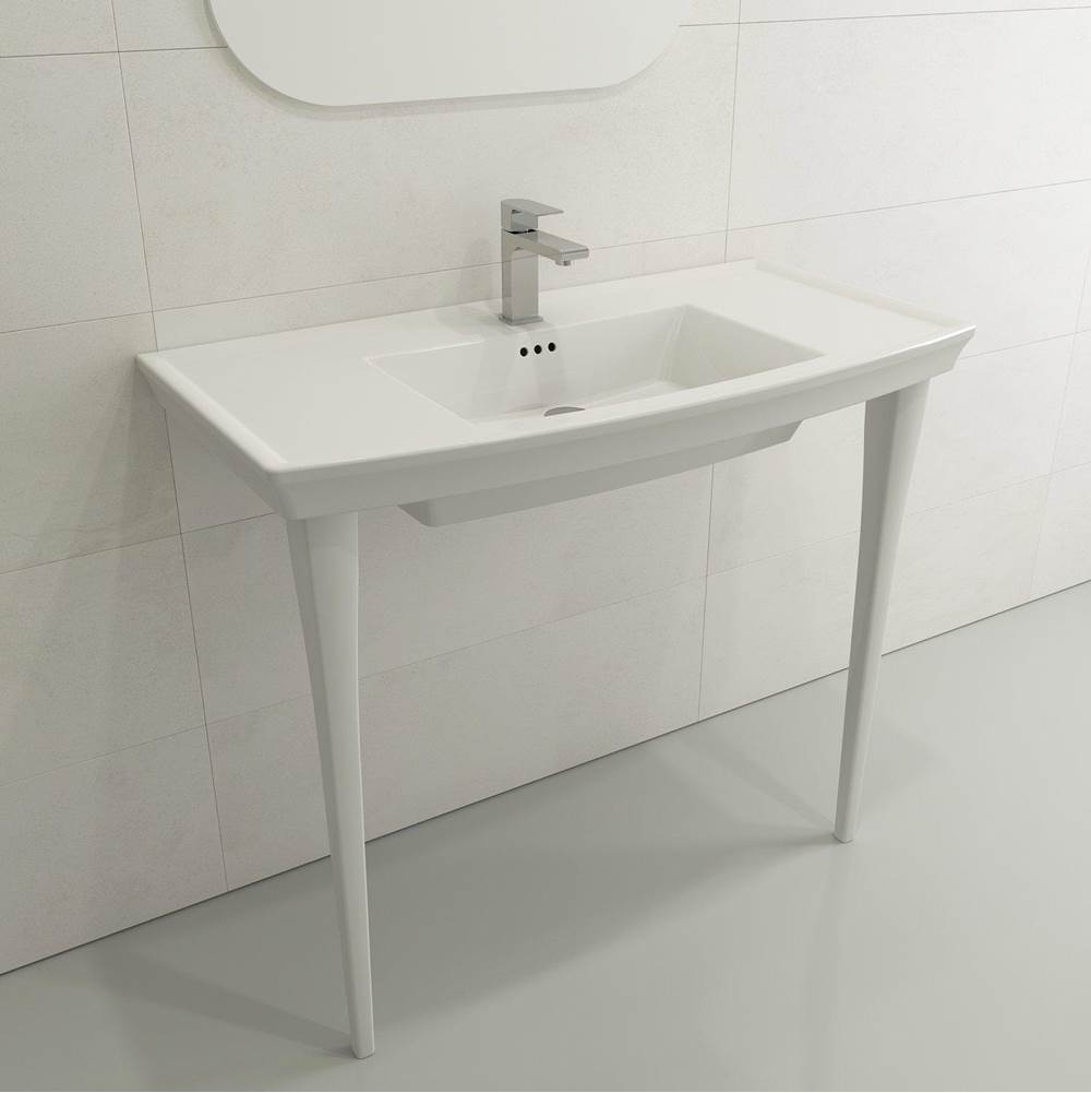 BOCCHI - Lavita Wall-Mounted Console Sink Fireclay 40 in. 3-Hole with Overflow in White - White