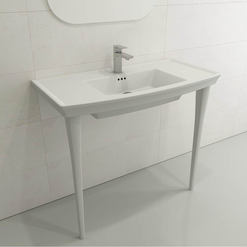 BOCCHI - Lavita Wall-Mounted Console Sink Fireclay 40 in. 3-Hole with Overflow in Matte White - Matte White