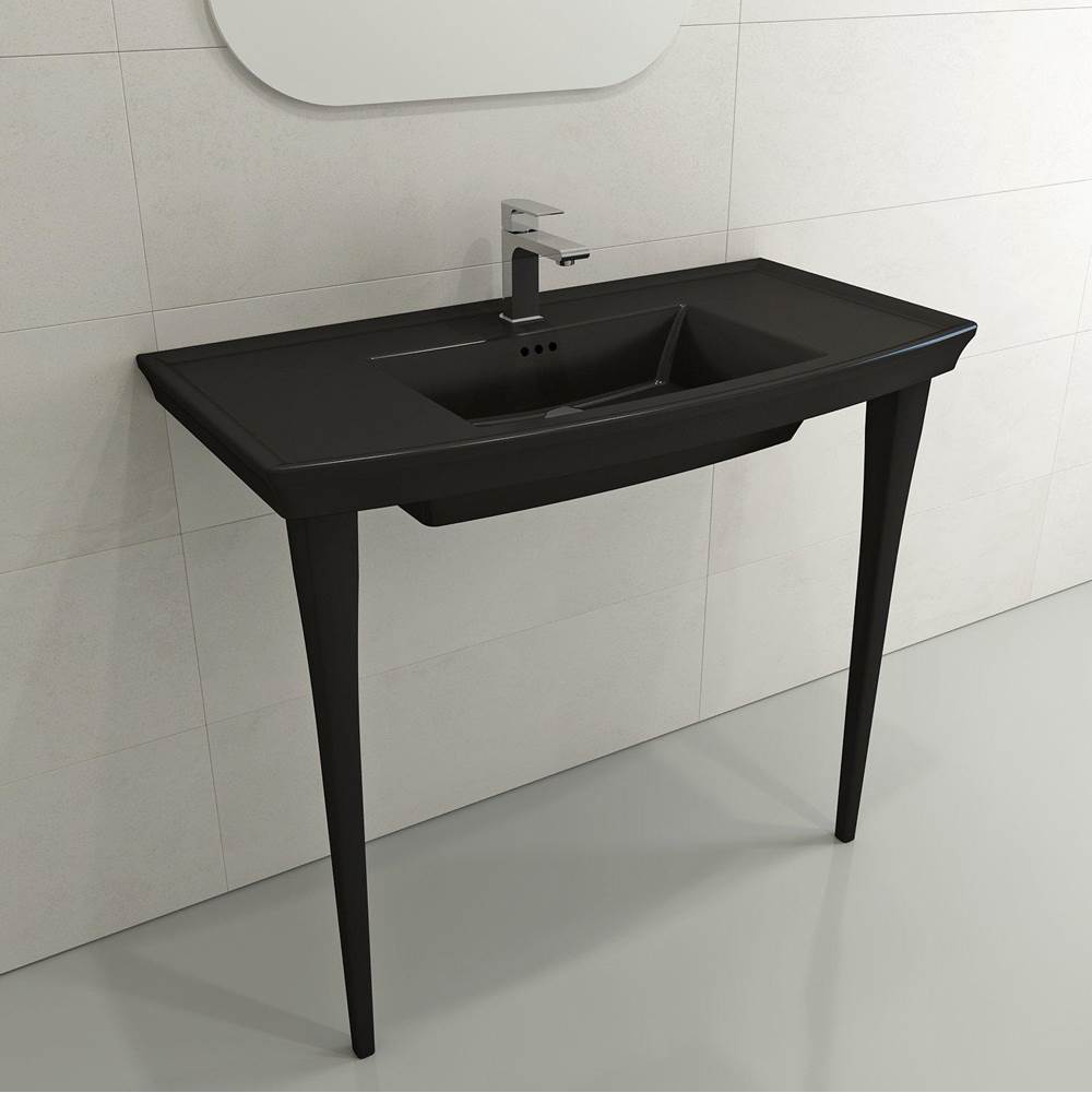 BOCCHI - Lavita Wall-Mounted Console Sink Fireclay 40 in. 3-Hole with Overflow in Matte Black - Matte Black