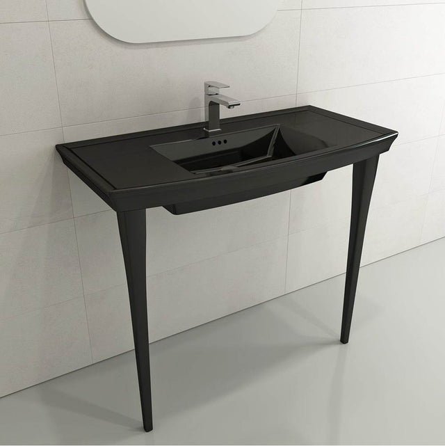 BOCCHI - Lavita Wall-Mounted Console Sink Fireclay 40 in. 3-Hole with Overflow in Black - Black