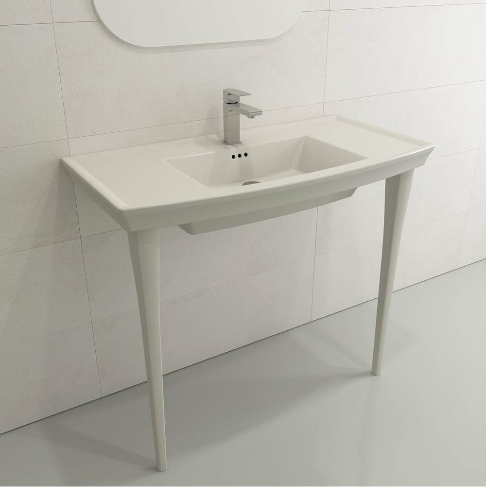 BOCCHI - Lavita Wall-Mounted Console Sink Fireclay 40 in. 3-Hole with Overflow in Biscuit - Biscuit