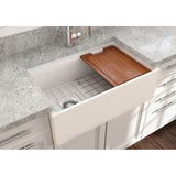 Contempo Step-Rim Apron Front Fireclay 30 in. Single Bowl Kitchen Sink with Integrated Work Station & Accessories in White