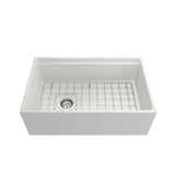 Contempo Step-Rim Apron Front Fireclay 30 in. Single Bowl Kitchen Sink with Integrated Work Station & Accessories in White