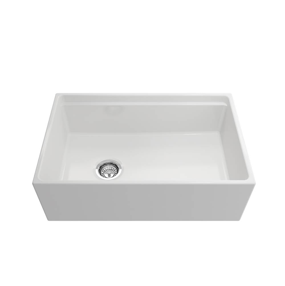 Contempo Step-Rim Apron Front Fireclay 30 in. Single Bowl Kitchen Sink with Integrated Work Station & Accessories in White