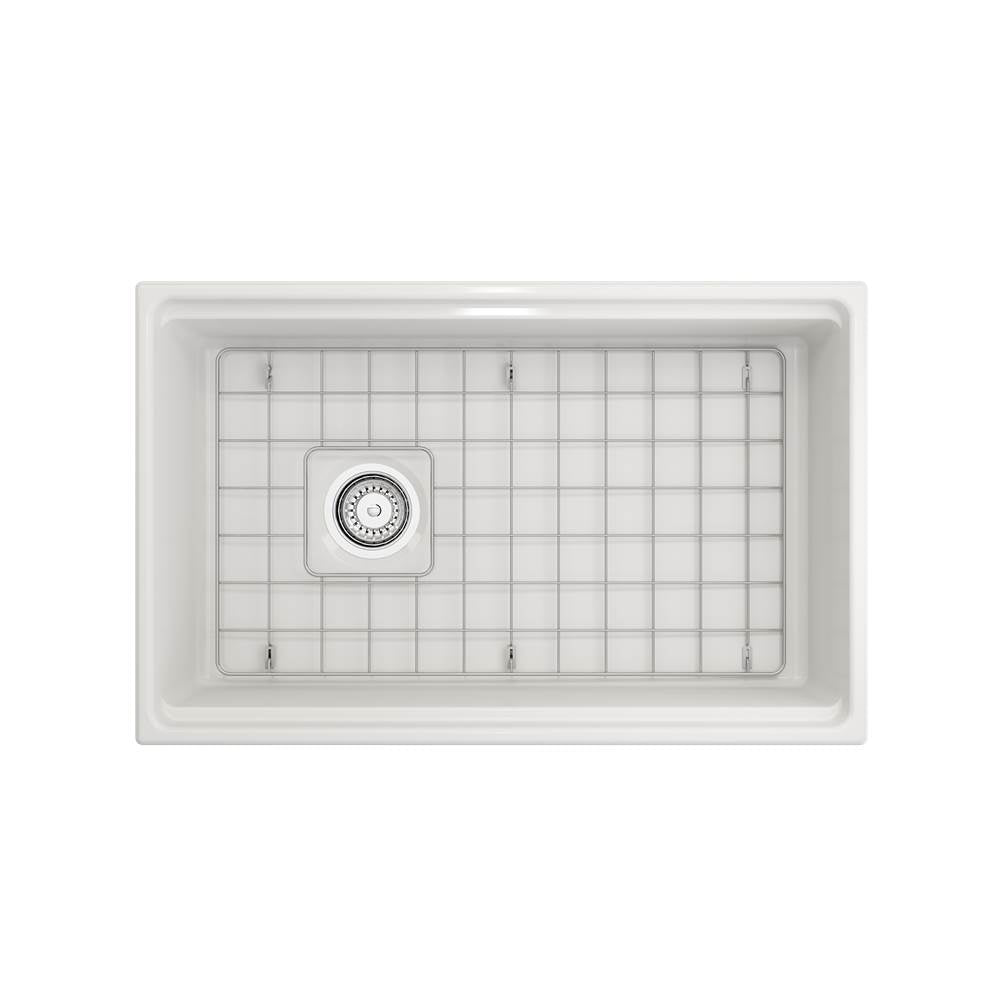 Contempo Step-Rim Apron Front Fireclay 30 in. Single Bowl Kitchen Sink with Integrated Work Station & Accessories in White