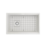 Contempo Step-Rim Apron Front Fireclay 30 in. Single Bowl Kitchen Sink with Integrated Work Station & Accessories in White