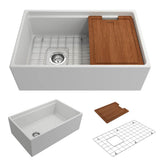BOCCHI - Contempo Step-Rim Apron Front Fireclay 30 in. Single Bowl Kitchen Sink with Integrated Work Station & Accessories in Matte White - Matte White