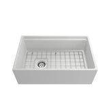 Contempo Step-Rim Apron Front Fireclay 30 in. Single Bowl Kitchen Sink with Integrated Work Station & Accessories in White