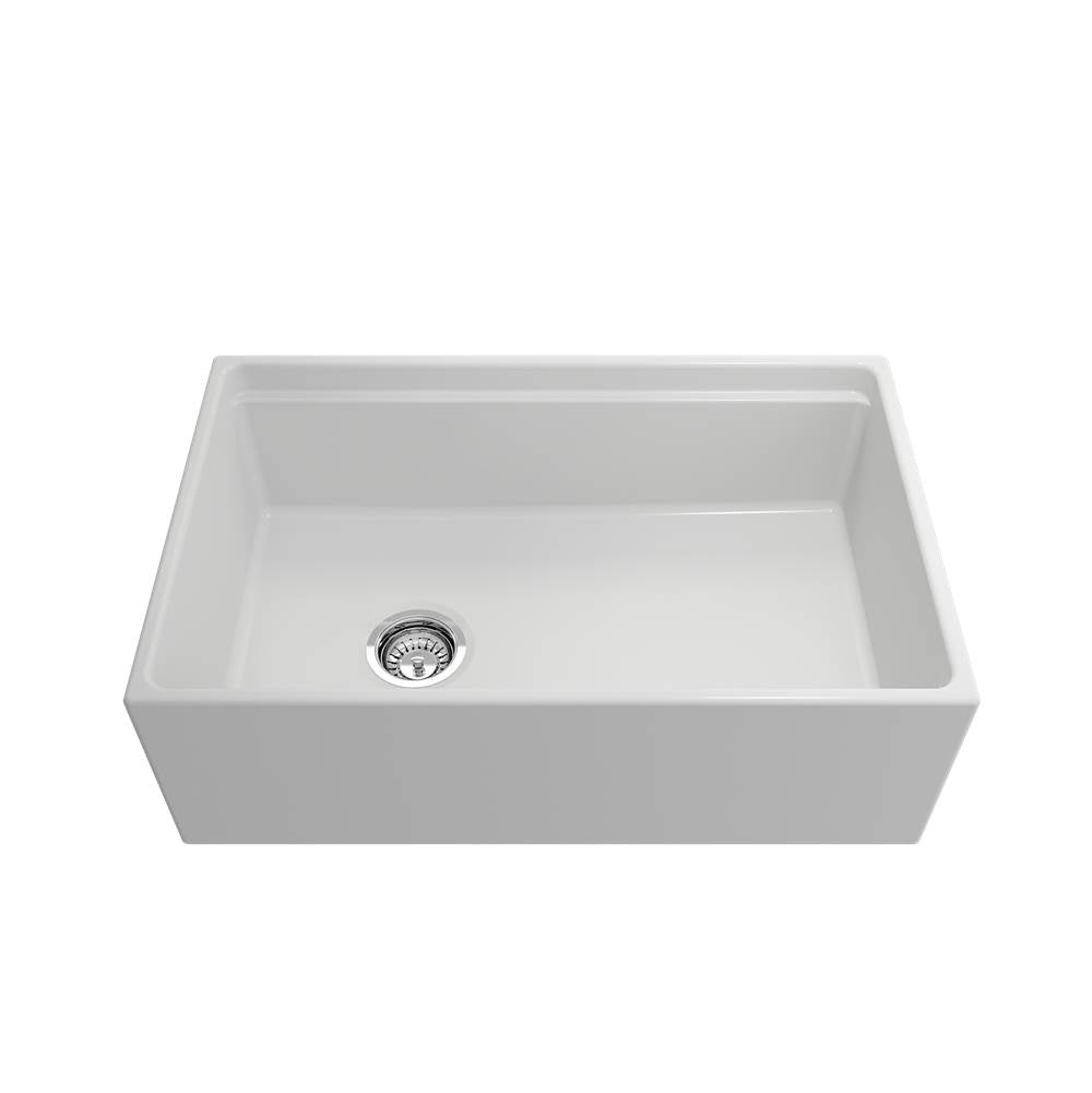 Contempo Step-Rim Apron Front Fireclay 30 in. Single Bowl Kitchen Sink with Integrated Work Station & Accessories in White