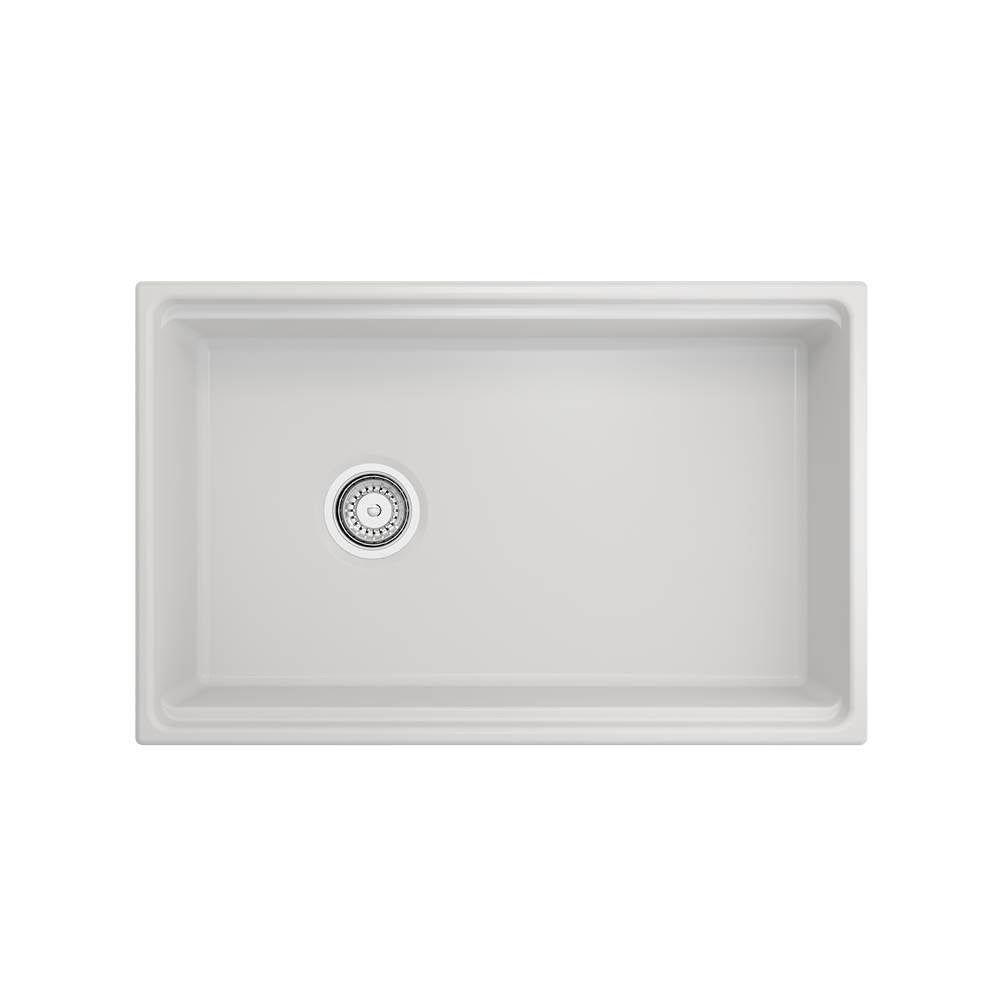 Contempo Step-Rim Apron Front Fireclay 30 in. Single Bowl Kitchen Sink with Integrated Work Station & Accessories in White