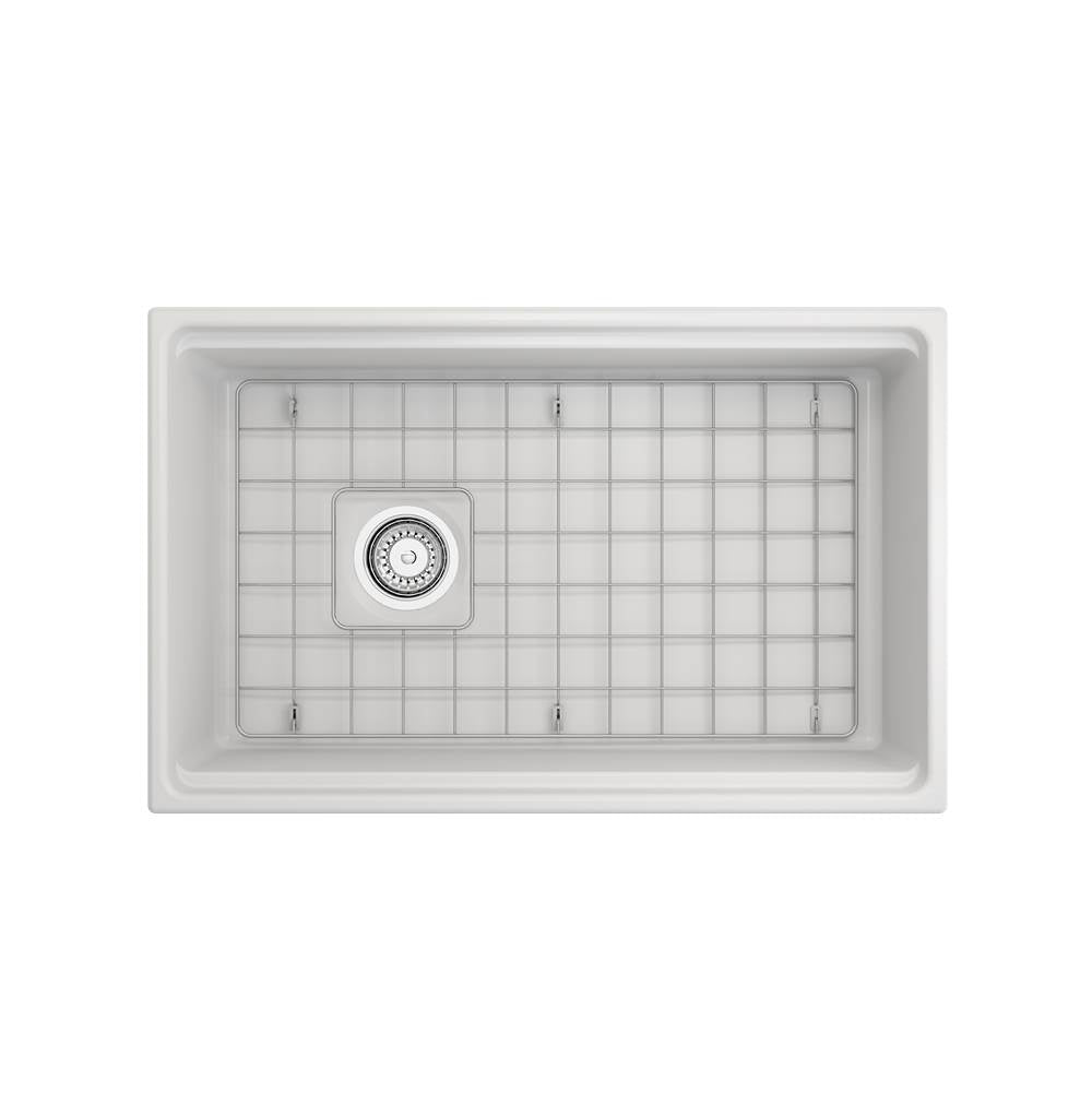 Contempo Step-Rim Apron Front Fireclay 30 in. Single Bowl Kitchen Sink with Integrated Work Station & Accessories in White