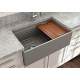 Contempo Step-Rim Apron Front Fireclay 30 in. Single Bowl Kitchen Sink with Integrated Work Station & Accessories in White