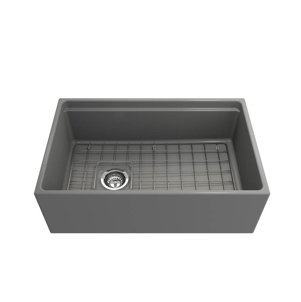 Contempo Step-Rim Apron Front Fireclay 30 in. Single Bowl Kitchen Sink with Integrated Work Station & Accessories in White