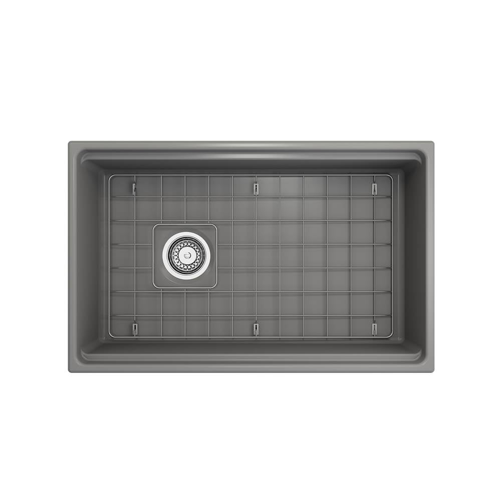 Contempo Step-Rim Apron Front Fireclay 30 in. Single Bowl Kitchen Sink with Integrated Work Station & Accessories in White