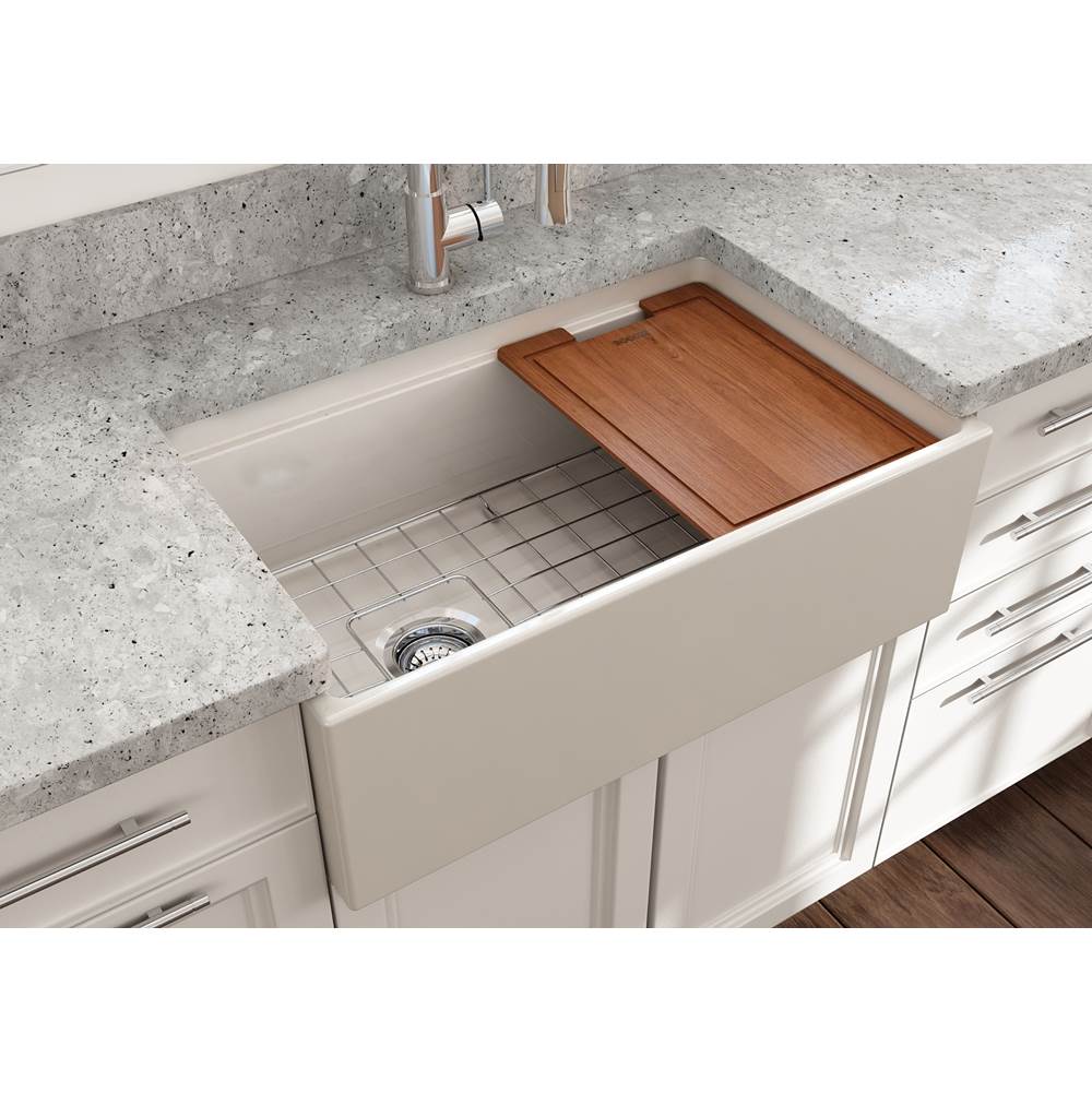 Contempo Step-Rim Apron Front Fireclay 30 in. Single Bowl Kitchen Sink with Integrated Work Station & Accessories in White