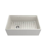 Contempo Step-Rim Apron Front Fireclay 30 in. Single Bowl Kitchen Sink with Integrated Work Station & Accessories in White